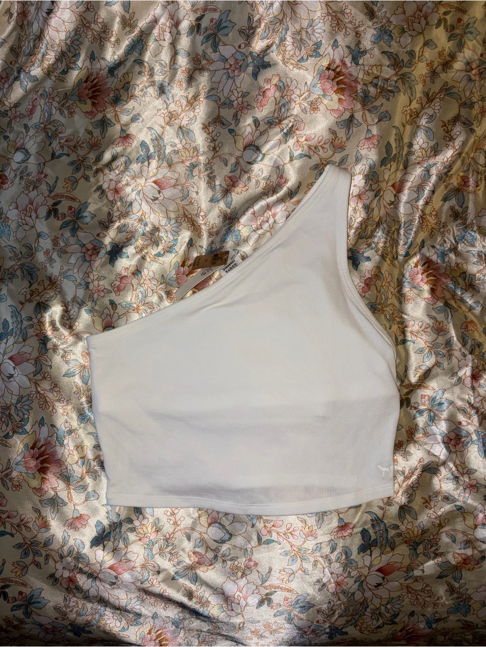 One-Shoulder White Crop Top by VS Pink